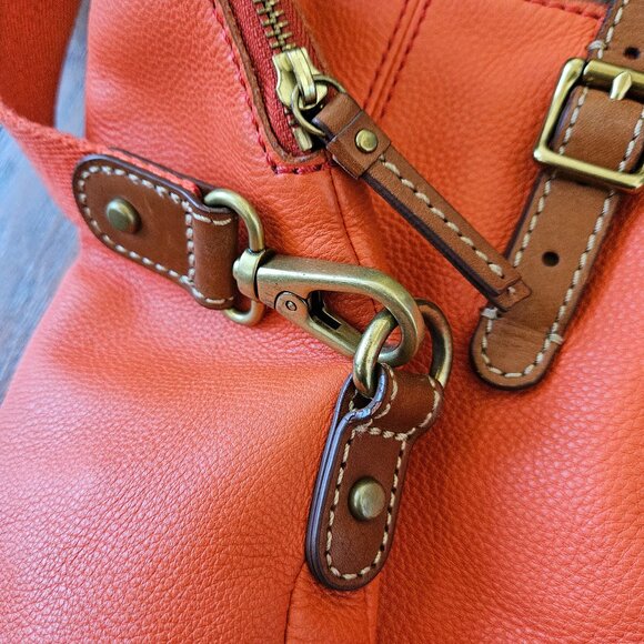 Fossil Explorer Orange Leather Foldover Crossbody Tote Shoulder Bag - Picture 10 of 14